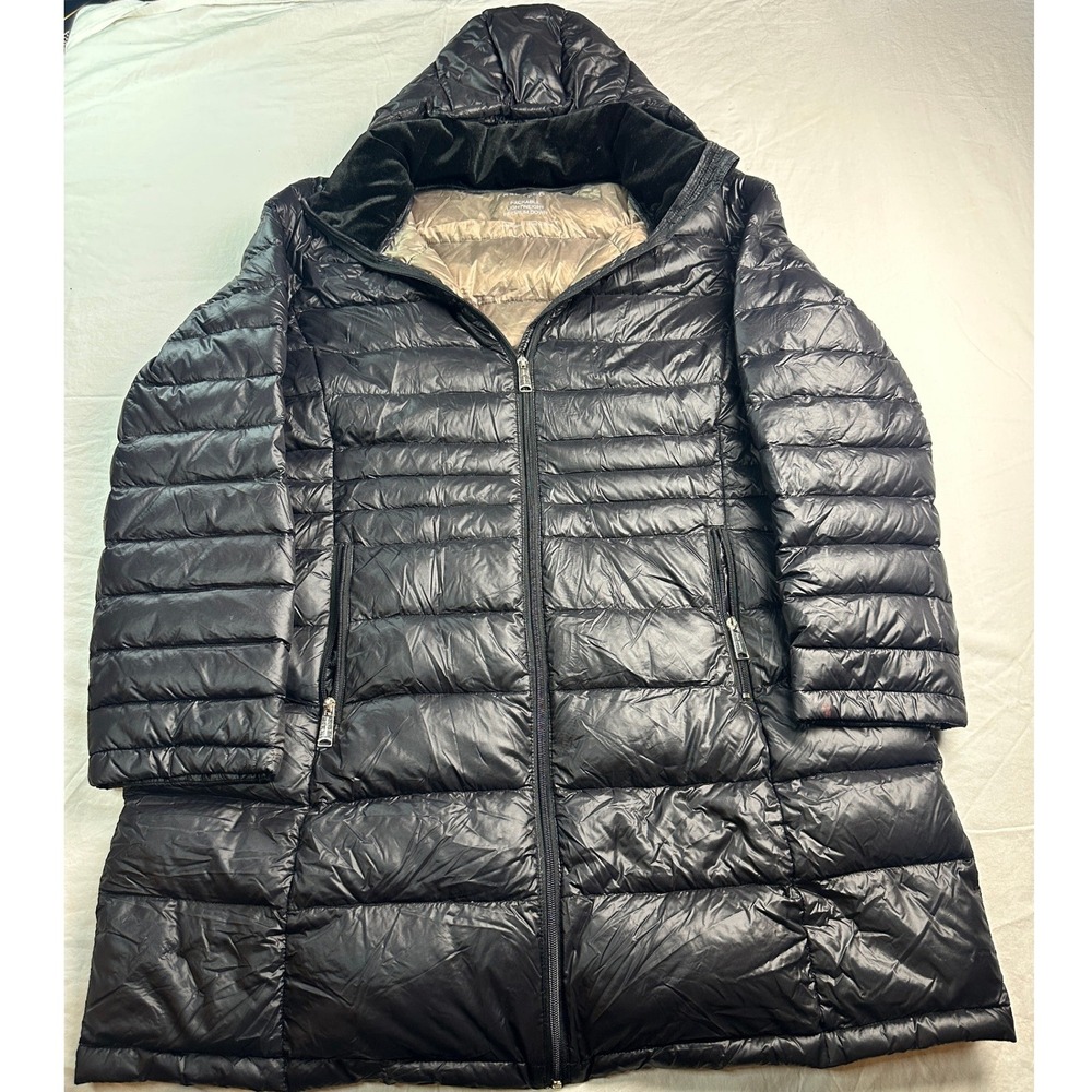 Andrew Marc Womens XXL Black Packable Lightweight Down Puffer Hooded Coat
